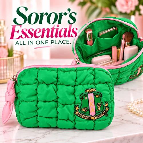 AKA Apple Green Crest Mini Quilted Puffy Pouch