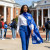ZPB Long Blue and White Shield Rectangle Scarf