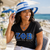 ZPB Blue Raffia Embroidered Floppy Beach Sun Hat