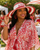 DST Red Raffia Embroidered Floppy Beach Sun Hat