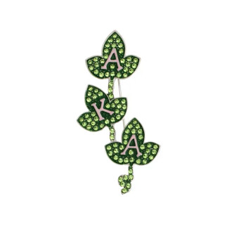 AKA Sorority Green Pink Ivy Leaf Brooch