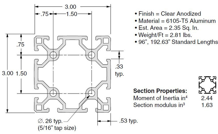 EX-37  3"x3" Extrusion