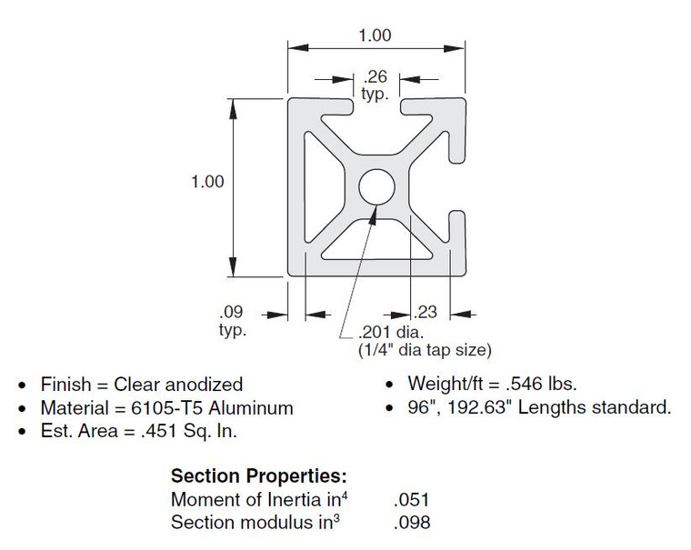 EX-72  1"x1" Extrusion