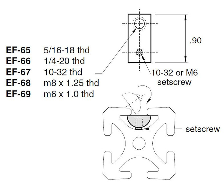 EF-65 Pivot T-nut w Set Screw