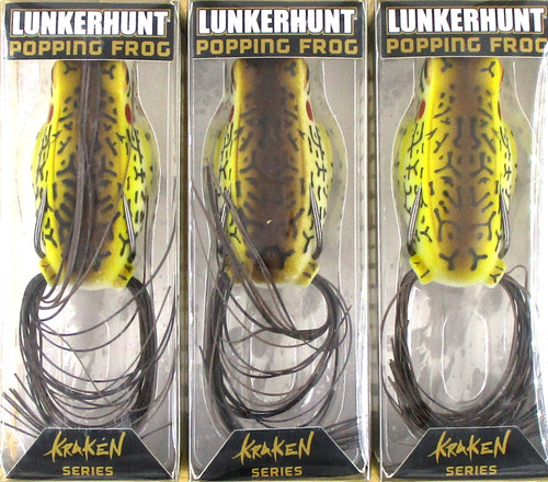 (3) Lunkerhunt Kraken Series 2 1/2" Hollow Belly 1/2 Oz Popping Frogs Woody Brand New
