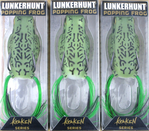 (3) Lunkerhunt Kraken Series 2 1/2" Hollow Belly 1/2 Oz Popping Frogs Hops Brand New