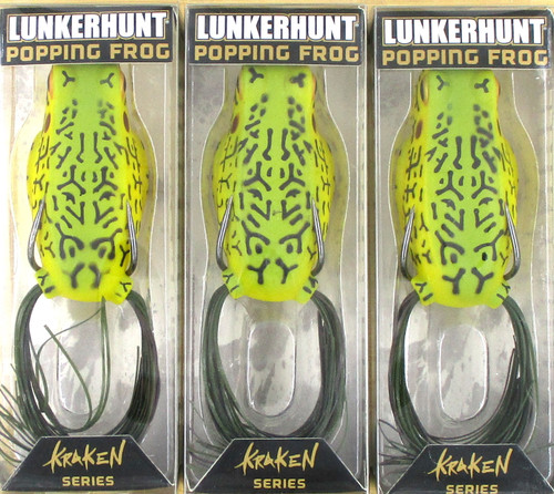 (3) Lunkerhunt Kraken Series 2 1/2" Hollow Belly 1/2 Oz Popping Frogs Under Cover Brand New