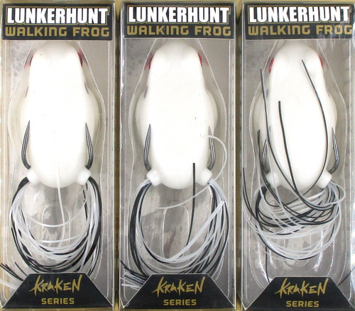 (3) Lunkerhunt Kraken Series 2 1/2" Hollow Belly 1/2 Oz Walking Frogs Ivory Brand New