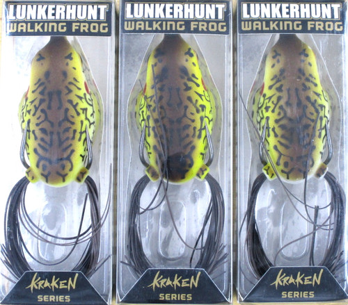 (3) Lunkerhunt Kraken Series 2 1/2" Hollow Belly 1/2 Oz Walking Frogs Woody Brand New