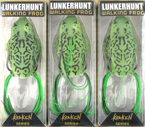 (3) Lunkerhunt Kraken Series 2 1/2" Hollow Belly 1/2 Oz Walking Frogs Hops Brand New