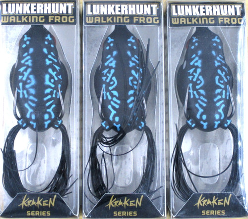(3) Lunkerhunt Kraken Series 2 1/2" Hollow Belly 1/2 Oz Walking Frogs Night Shade Brand New