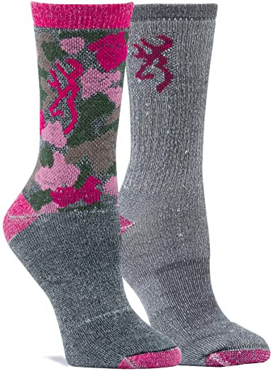 (2) Pair Browning Womens Pink Fuchsia Camo Wool Socks Medium Size 6-10 Brand New In Pack