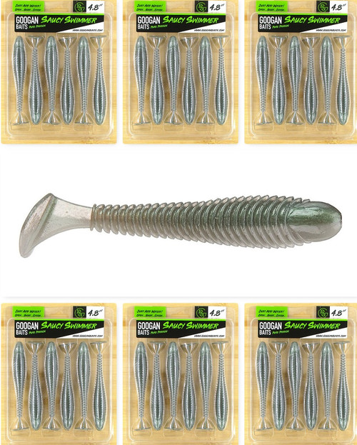 (6) Packs Googan Squad Pure Passion 4.8" Saucy Swimmer Swimbaits Green Gizzard Shad Brand New