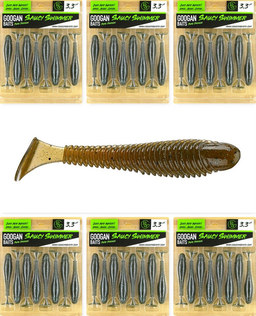 (6) Packs Googan Squad Pure Passion 3.3" Saucy Swimmer Swimbaits Green Pumpkin Blue Brand New In Pack