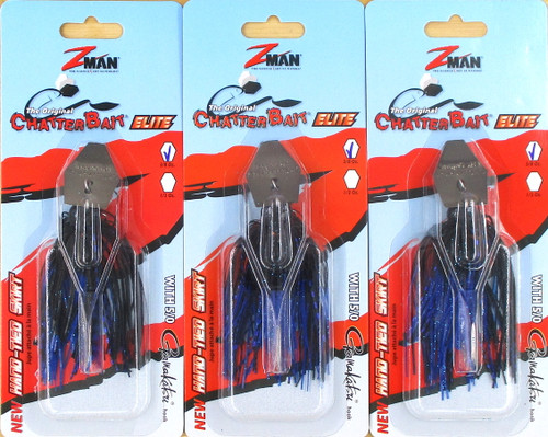 (3) Z-Man 3/8 Oz The Original Chatterbait Elite Fishing Lure Black/Blue CB-EL38-03 Brand New