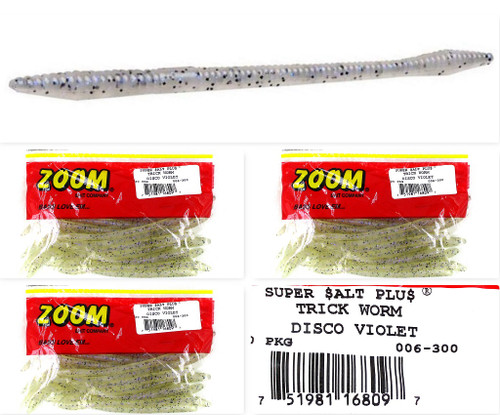 (3) Unopened Packs Zoom 6" Trick Worms Disco Violet 006-300 Brand New FREE SHIPPING