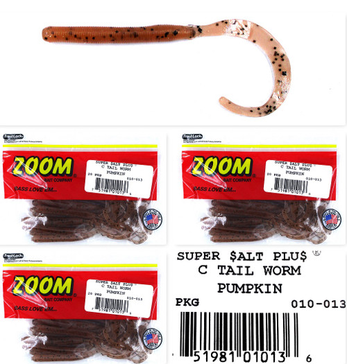 (3) Packs Bags Zoom Super Salt Plus 4" C Tail Worms Pumpkin 010-013 Brand New FREE SHIPPING