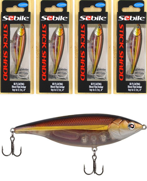 (4) Sebile Stick Shadd 90 Floating 3 1/2" Jerkbaits 1/2 Oz Blood Red Amber Brand New FREE SHIPPING