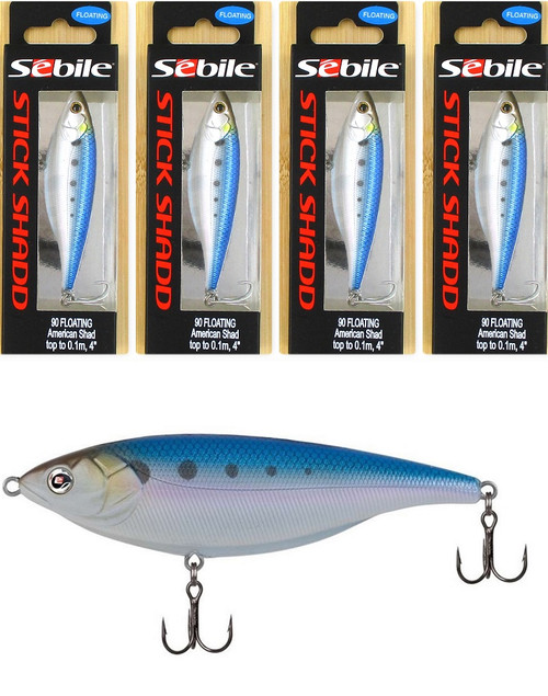 (4) Sebile Stick Shadd 90 Floating 3 1/2" Jerkbaits 1/2 Oz American Shad Brand New FREE SHIPPING