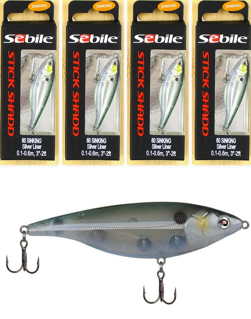 (4) Sebile Stick Shadd 60 Sinking 2 3/8" Stick Baits 1/8 Oz Silver Liner Brand New FREE SHIPPING