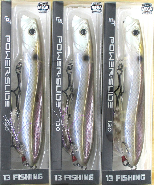 (3) 13 Fishing 5" Power Slide 130 Pencil Popper 7/8 Oz Topwater Walking Baits Translucent Casper Shad Brand New FREE SHIPPING