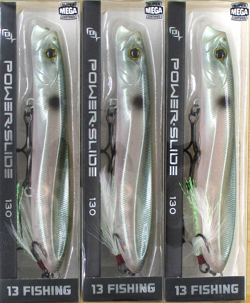(3) 13 Fishing 5" Power Slide 130 Pencil Popper 7/8 Oz Topwater Walking Baits Green Gizzard Shad Brand New FREE SHIPPING