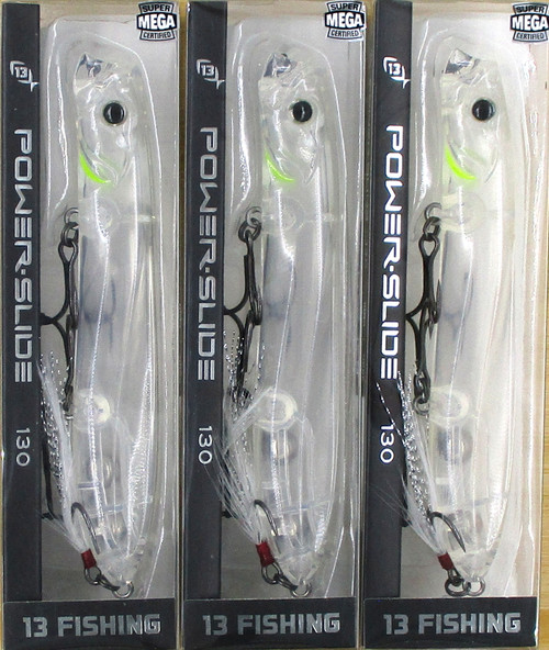 (3) 13 Fishing 5" Power Slide 130 Pencil Popper 7/8 Oz Topwater Walking Baits Translucent Shad Brand New FREE SHIPPING