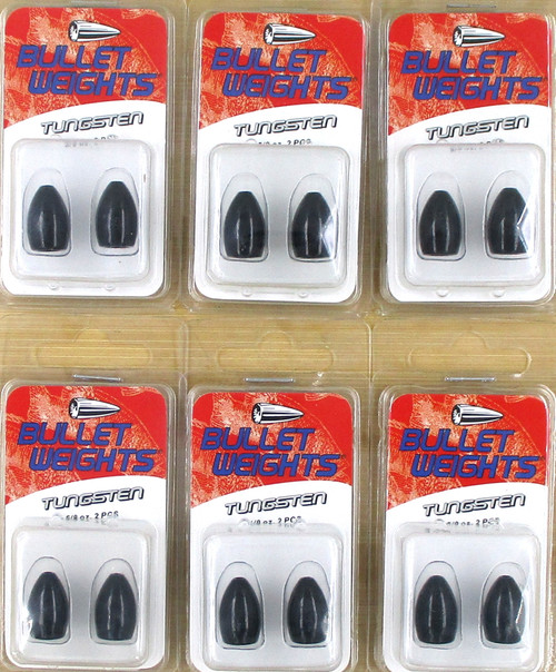 (6) Packs Bullet Weights Tungsten Flippin Fishing Weights Black 5/8 Oz. Brand New FREE SHIPPING