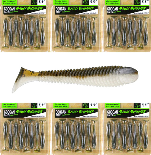 (6) Packs Googan Squad Pure Passion 3.3" Saucy Swimmer Swimbaits Green Pumpkin Pearl Brand New FREE SHIPPING