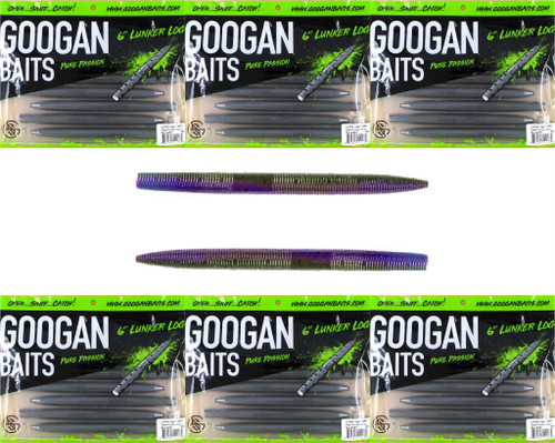 (6) Packs Googan Squad 6" Lunker Log Worm Green Pumpkin Purple Brand New FREE SHIPPING