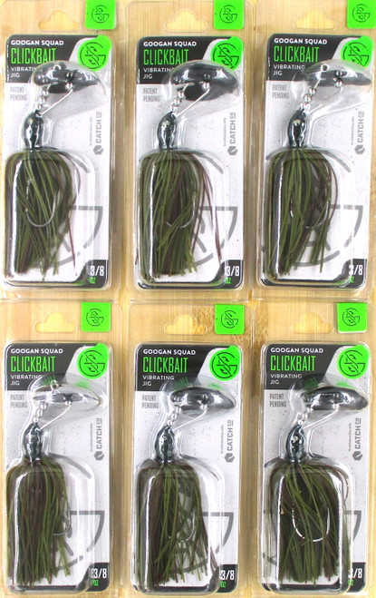 (6) Googan Squad 3/8 Oz Clickbait Vibrating Bladed Jigs Green Pumpkin Brand New FREE SHIPPING