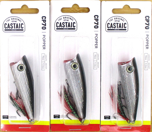 (3) Castaic 2 3/4" Topwater Popper 70 CP70 Chrome Black 1/2 Oz Brand New FREE SHIPPING