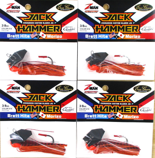 (4) Z-Man Evergreen 3/8 Oz Jackhammer Chatterbait Fishing Lures Fire Craw CBJH38-14 Brand New In Pack FREE SHIPPING!!!!!!!!!!