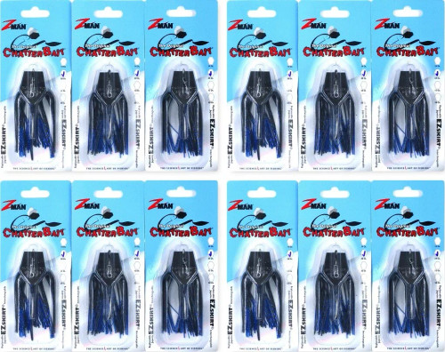 (12) Z-Man 3/8 Oz The Original Chatterbait Fishing Lures Black/Blue Nickel CB38110 Brand New