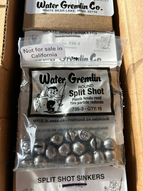 (36) Packs Water Gremlin Split Shot Sinkers 735-3 WHOLESALE CASE