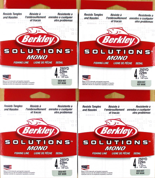 (4) Spools Berkley Solutions Monofilament 4 Lb Line Green Mist 250 Yds Per Spool Brand New