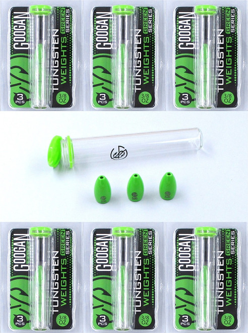 (6) Packs Googan Green Series Tungsten Flipping Worm Bullet Weights 3/8 Oz Googan Green Brand New In Pack FREE SHIPPING !!!!!