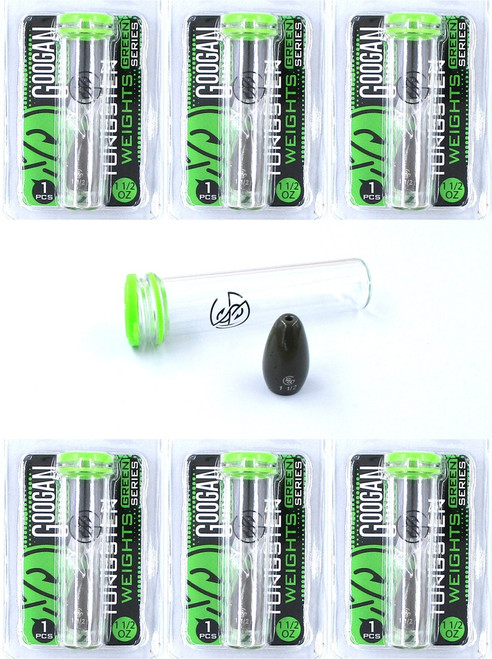 (6) Packs Googan Green Series Tungsten Flipping Worm Bullet Weights 1 1/2 Oz Green Pumpkin Brand New In Pack FREE SHIPPING !!!!!