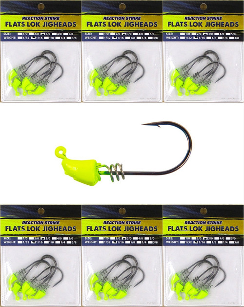 (6) Packs Reaction Strike 1/16 Oz Flats Lok Swimbait Jigheads 3/0 Hooks Chartreuse Brand New