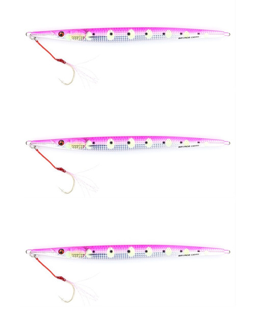 (3) Savage Gear 10" Sinking 9 Oz Needle Jig Pink Glow Brand New In Pack