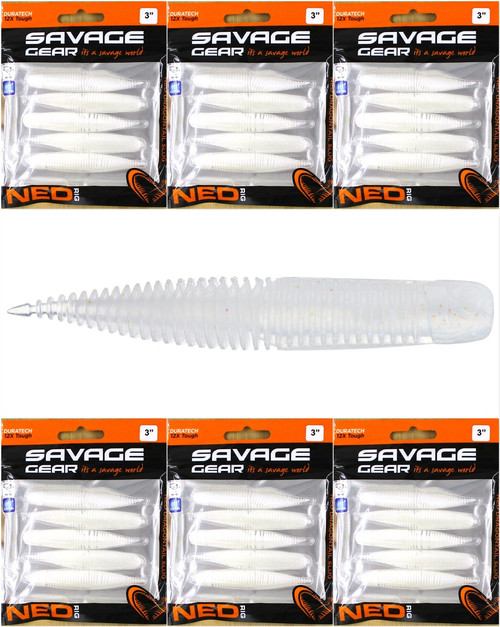 (6) Packs Savage Gear 3" Ned Rig Dragontail Slug LB Albino Flash Brand New