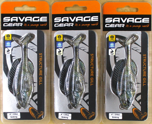 (3) Savage Gear 4" Structure Gill Sinking 3/4 Oz Swimbaits Ghost Gill Brand New In Pack