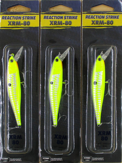 (3) Reaction Strike 3.2" XRM-80 .65 Oz Jerkbaits T-Rock Brand New In Pack