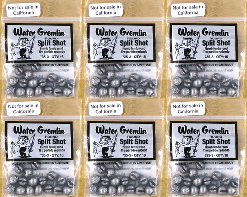 (6) Packs Water Gremlin Round Split Shot Sinkers 735-3 Brand New