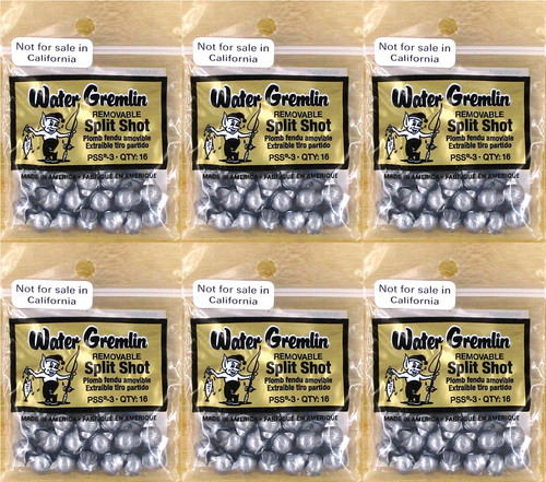 (6) Packs Water Gremlin Removable Split Shot Sinkers PSS-3/0 Brand New