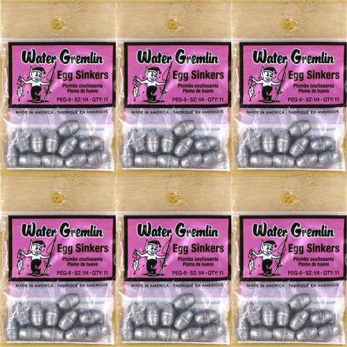 (6) Packs Water Gremlin 1/4 Oz Egg Sinkers Size 1/4 Wholesale Lot Brand New