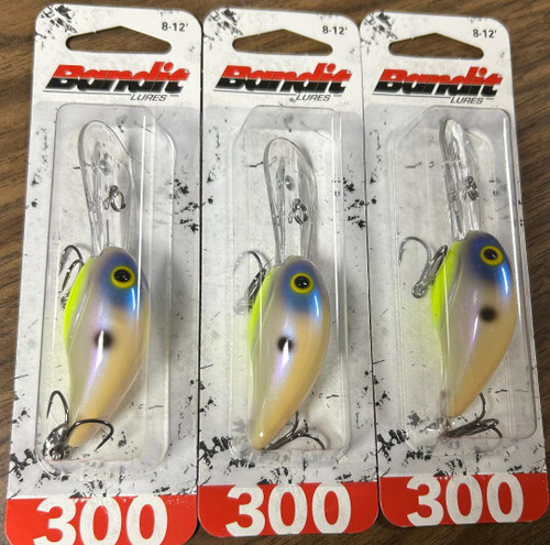 (3) Limited Run Bandit 300 Series Crankbait VIOLET CHARTREUSE BDT3FX06