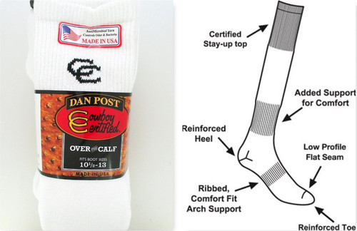 Dan Post 2-Pack Cowboy Certified Over The Calf Men's Boot Socks Size 10 1/2-13 Brand New