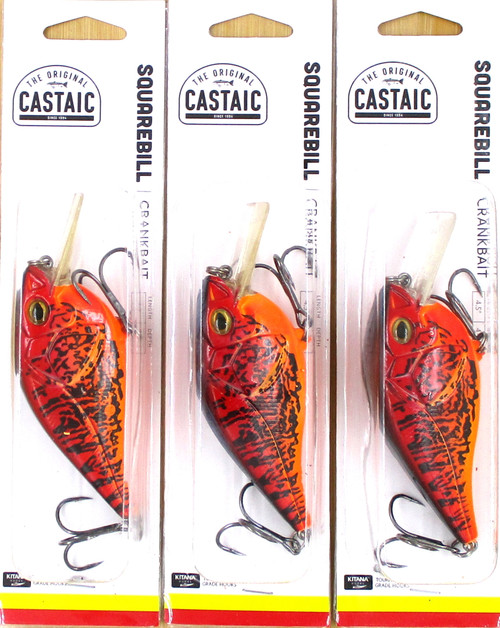 (3) Castaic 4 1/2" Squarebill 4.5 3/4 Oz Crankbaits Red Craw Brand New