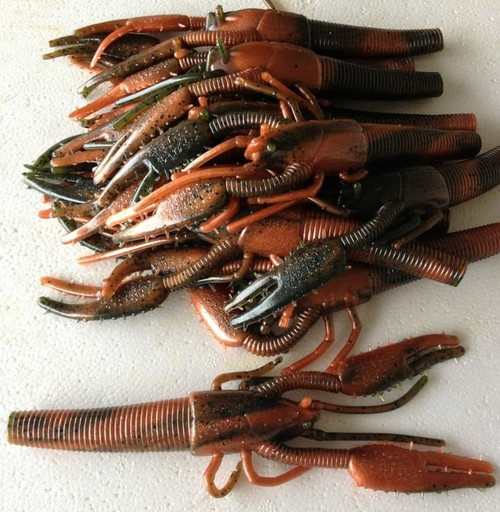 WAVE (50) WORMS 7" TIKI-LOBSTER BULK HUGE CRAWFISH LURE Watermelon Copper